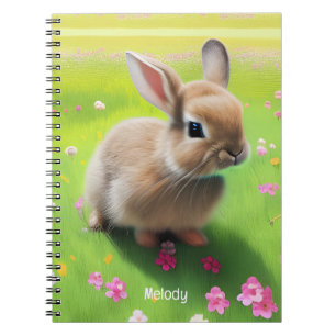 Cute baby rabbit in een bloemwei notitieboek