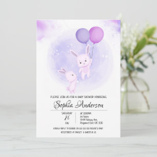 Cute Baby Rabbits met Balloons Girl's Baby shower Kaart