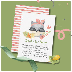 Cute Baby Raccoon Baby shower   Boeken voor Baby Informatiekaartje