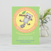 Cute baby raccoon cartoon illustratie 1 jaar kaart (Staand voorkant)