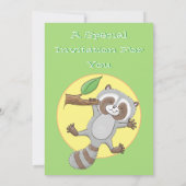 Cute baby raccoon cartoon illustratie 1 jaar kaart (Achterkant)