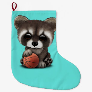 Cute Baby Raccoon die speelt met Basketball Grote Kerstsok