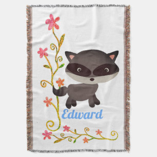 Cute Baby Raccoon met bloemen Deken