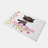 Cute Baby Raccoon met bloemen Deurmat (Schuin)