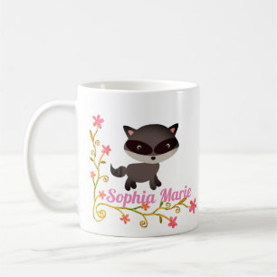 Cute Baby Raccoon met bloemen Koffiemok
