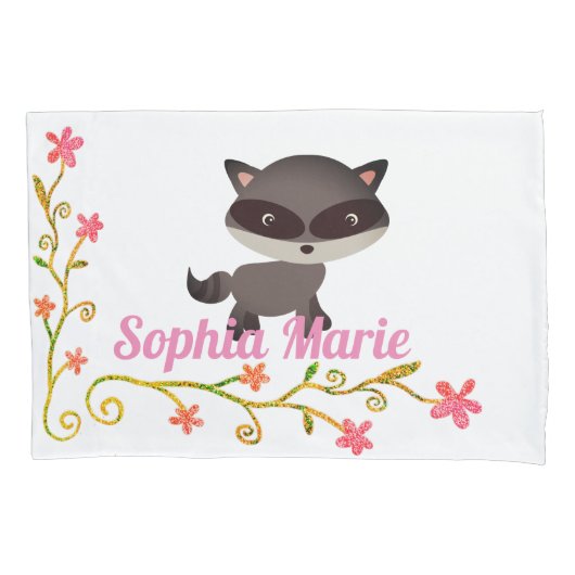Cute Baby Raccoon met bloemen Kussensloop (Voorkant)