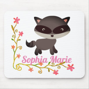 Cute Baby Raccoon met bloemen Muismat