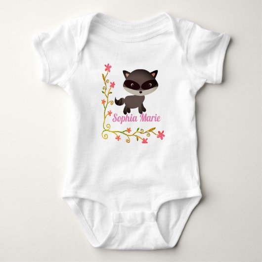 Cute Baby Raccoon met bloemen Romper (Voorkant)