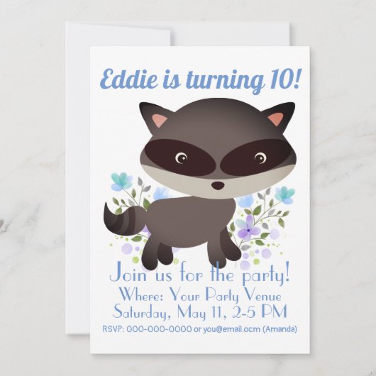 Cute Baby Raccoon met Flowers Birthday Kaart (Voorkant)