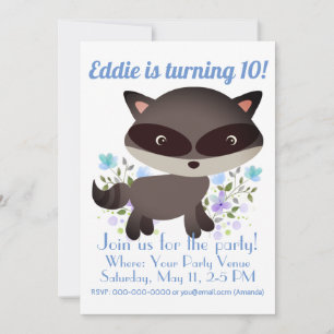 Cute Baby Raccoon met Flowers Birthday Kaart