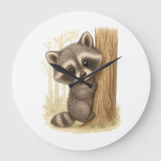 Cute Baby Raccoon Peek-a-Boo Forest Grote Klok