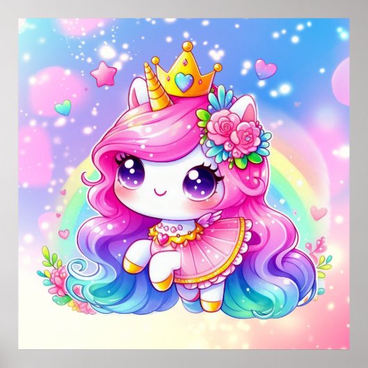 Cute Baby Rainbow Unicorn Poster (Voorkant)
