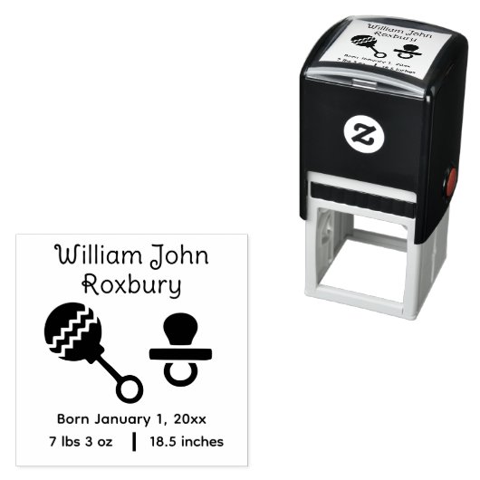 Cute Baby Rammelaar & Fopspeen Geboorteaankondigin Zelfinktende Stempel (In situ)