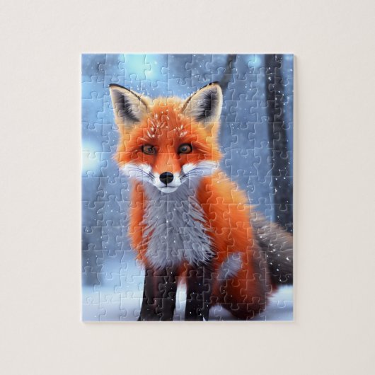 Cute Baby Red Fox in de sneeuw Legpuzzel (Verticaal)