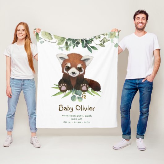 Cute Baby Red Panda Beer Eucalyptus Persoonlijk Fleece Deken (In situ)