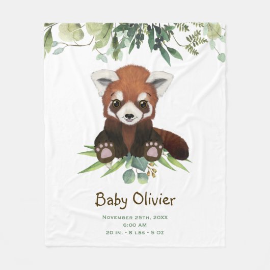 Cute Baby Red Panda Beer Eucalyptus Persoonlijk Fleece Deken (Voorkant)