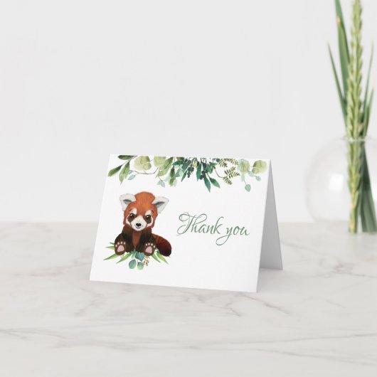 Cute Baby Red Panda Greenery Baby shower Bedankkaart (Voorkant)