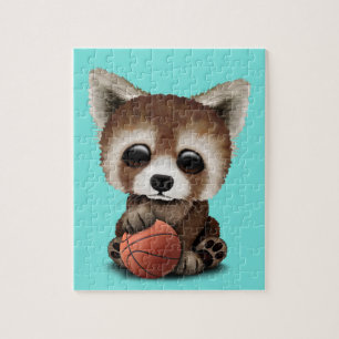 Cute Baby Red Panda speelt met Basketball Legpuzzel