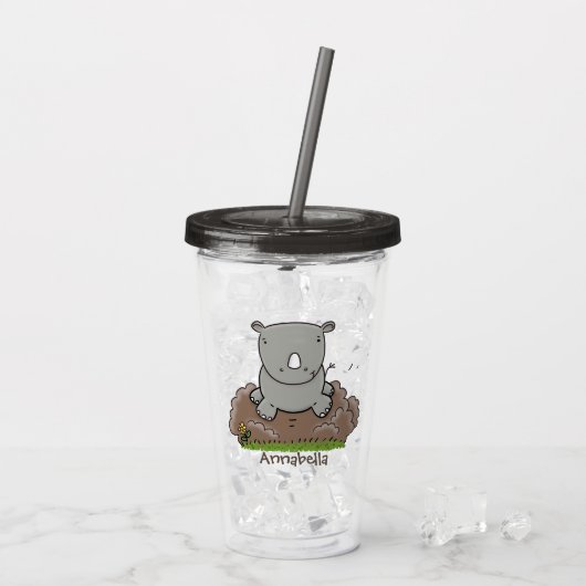 Cute baby rhino cartoon illustratie acryl drinkbeker (Achterkant ijs)