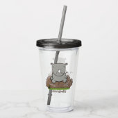 Cute baby rhino cartoon illustratie acryl drinkbeker (Achterkant)