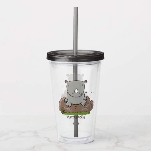 Cute baby rhino cartoon illustratie acryl drinkbeker (Voorkant)