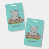 Cute baby rhino cartoon illustratie badge (Front & Back)