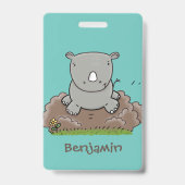 Cute baby rhino cartoon illustratie badge (Back)