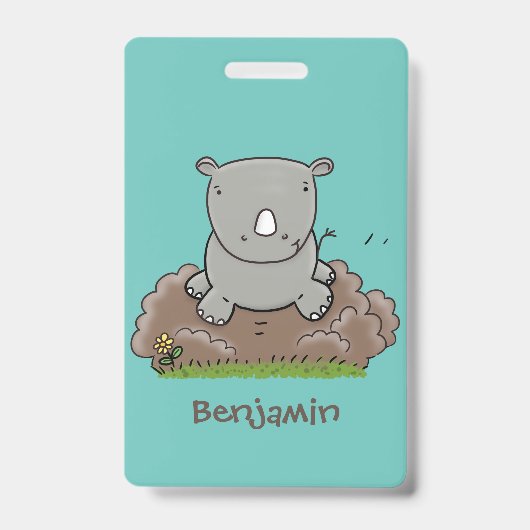 Cute baby rhino cartoon illustratie badge (Front)