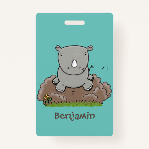 Cute baby rhino cartoon illustratie badge