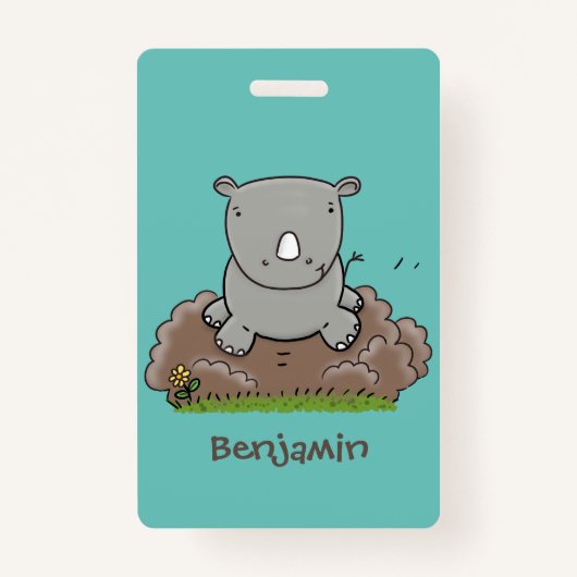 Cute baby rhino cartoon illustratie badge (Voorkant)