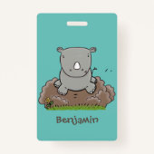 Cute baby rhino cartoon illustratie badge (Achterkant)