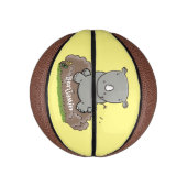 Cute baby rhino cartoon illustratie basketbal (Verticaal)