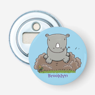 Cute baby rhino cartoon illustratie button flesopener