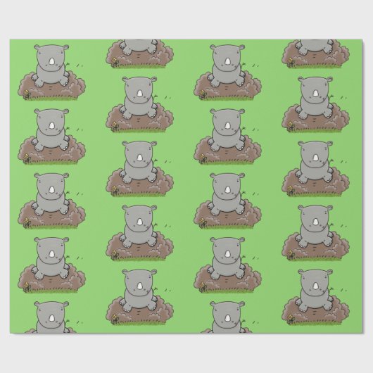 Cute baby rhino cartoon illustratie cadeaupapier (Vlak)