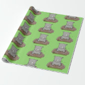Cute baby rhino cartoon illustratie cadeaupapier (Uitgerold)