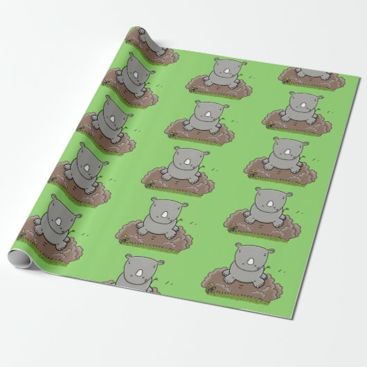 Cute baby rhino cartoon illustratie cadeaupapier (Uitgerold)