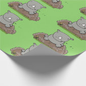 Cute baby rhino cartoon illustratie cadeaupapier (Hoek)