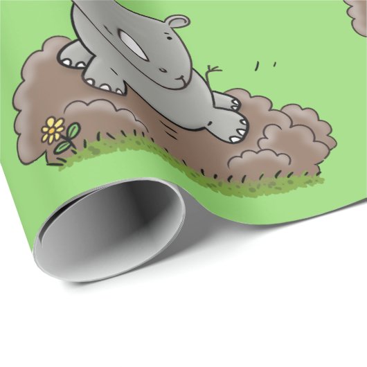 Cute baby rhino cartoon illustratie cadeaupapier (Rol Hoek)