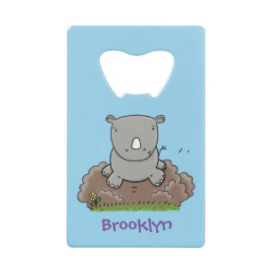 Cute baby rhino cartoon illustratie creditkaart flessenopener