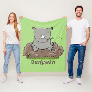 Cute baby rhino cartoon illustratie fleece deken