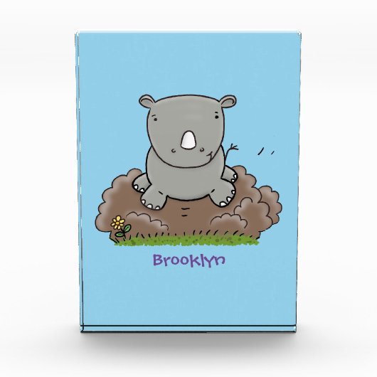 Cute baby rhino cartoon illustratie fotoblokken (Voorkant)