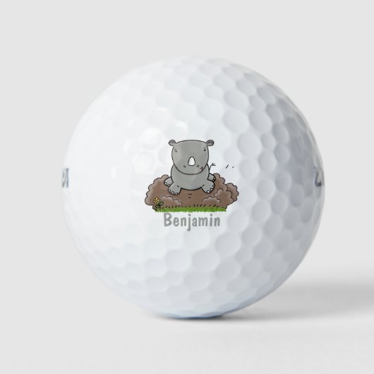 Cute baby rhino cartoon illustratie golfballen (Voorkant)