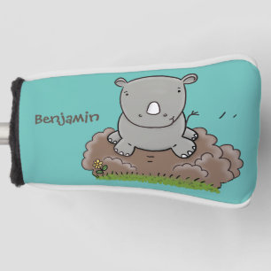 Cute baby rhino cartoon illustratie golfheadcover
