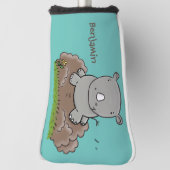 Cute baby rhino cartoon illustratie golfheadcover (Draai 90)