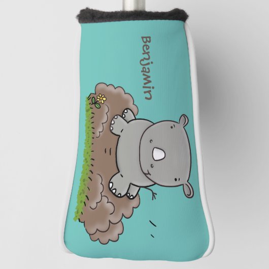 Cute baby rhino cartoon illustratie golfheadcover (Draai 90)