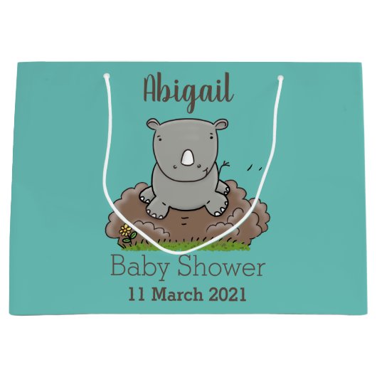Cute baby rhino cartoon illustratie groot cadeauzakje (Voorkant)