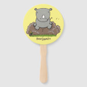 Cute baby rhino cartoon illustratie handwaaier (Achterkant)