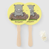 Cute baby rhino cartoon illustratie handwaaier (Voorkant en achterkant)