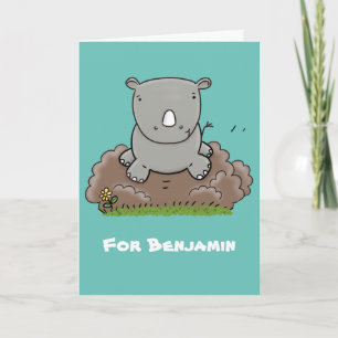 Cute baby rhino cartoon illustratie kaart