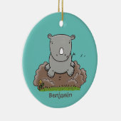 Cute baby rhino cartoon illustratie keramisch ornament (Rechts)